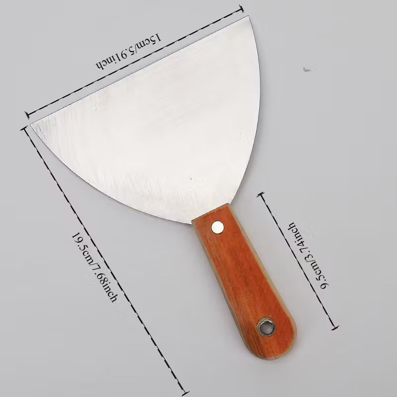 8pcs set of multiple size mirror putty knives - stainless steel scraper with wooden handle, used for painting, drywall, and tile cleaning