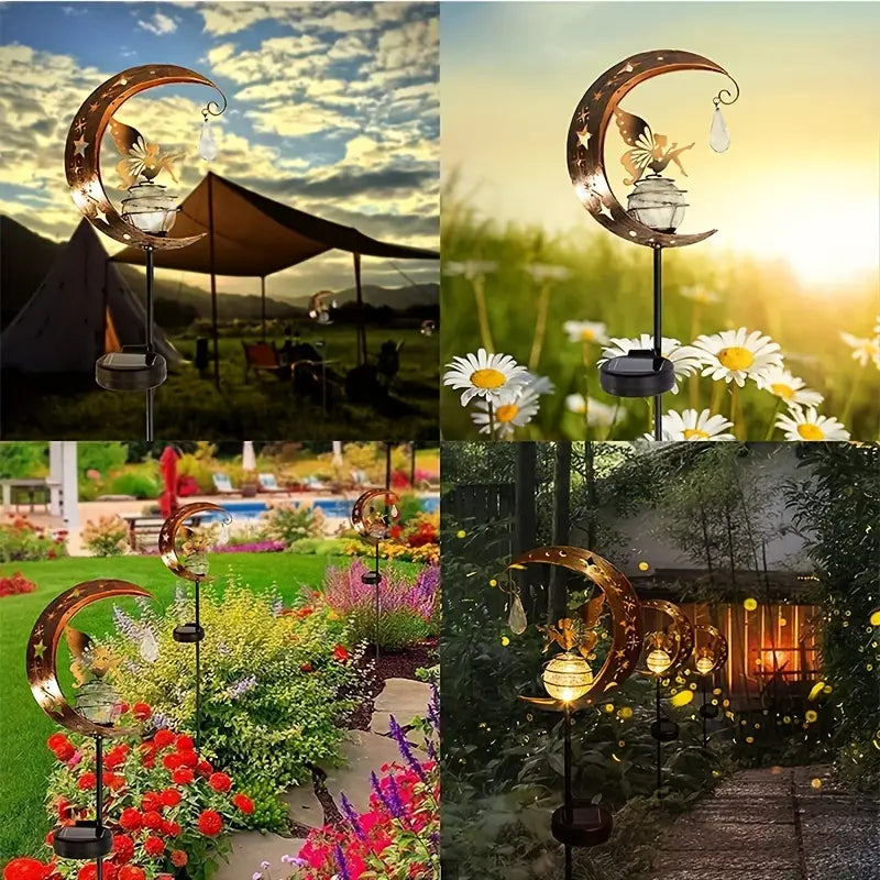 1pc Fairy Solar Stake Lights Moon Backyard Decor Yard Art Decorations Outdoor, Angel Garden Gifts Decor For Outside Lawn Ornaments Crackle Glass Globe Patio Landscape Pathway