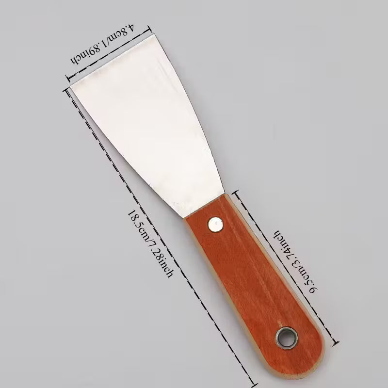 8pcs set of multiple size mirror putty knives - stainless steel scraper with wooden handle, used for painting, drywall, and tile cleaning