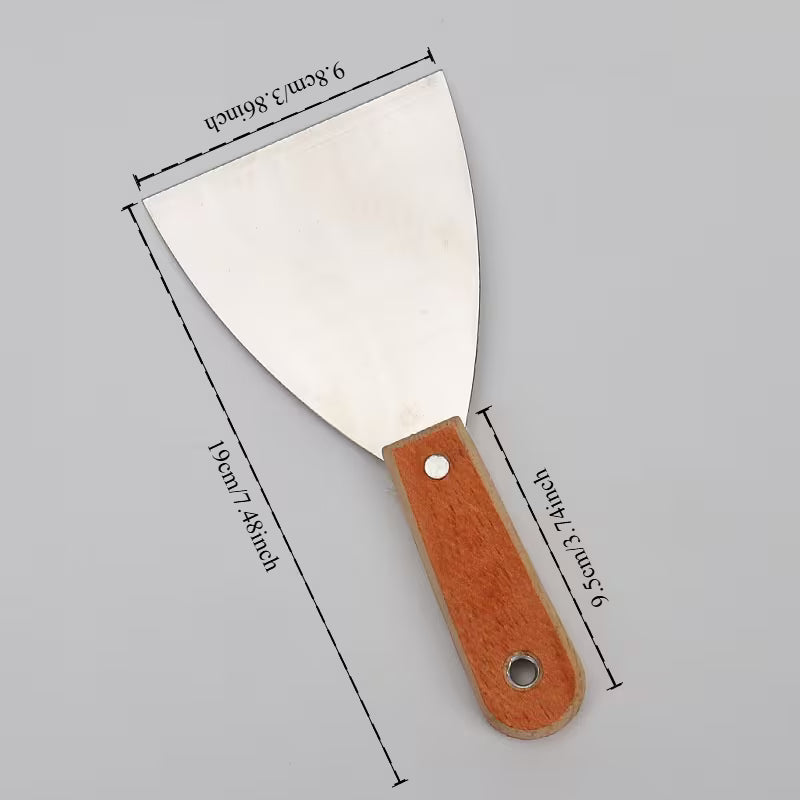 8pcs set of multiple size mirror putty knives - stainless steel scraper with wooden handle, used for painting, drywall, and tile cleaning