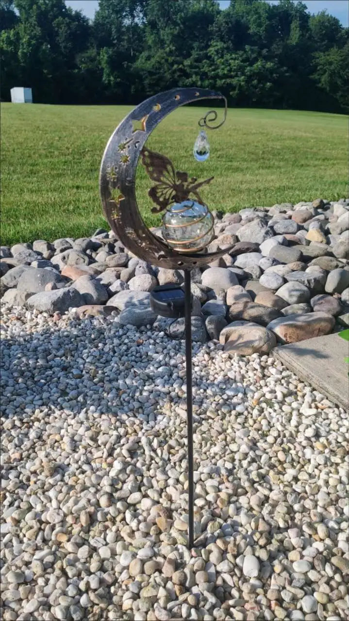 1pc Fairy Solar Stake Lights Moon Backyard Decor Yard Art Decorations Outdoor, Angel Garden Gifts Decor For Outside Lawn Ornaments Crackle Glass Globe Patio Landscape Pathway