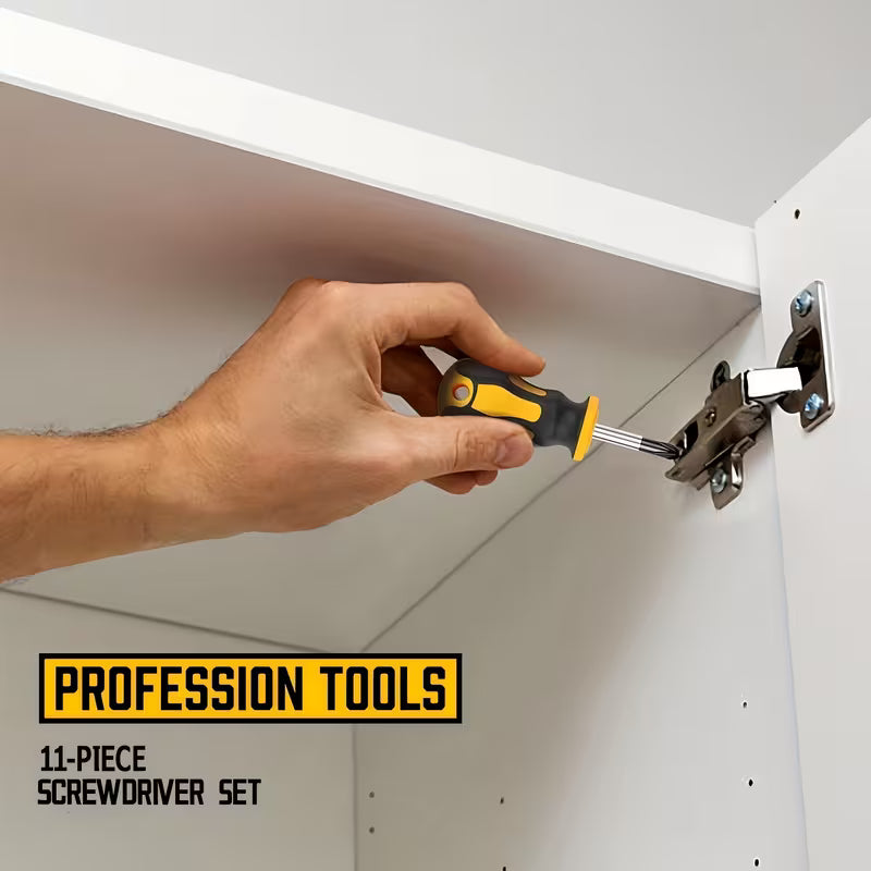 11pcs Magnetic Screwdriver Set with Phillips & Slotted Tips - Heavy-Duty Metal Phillips (PH0-PH2) & Slotted (H1-H4) Bits