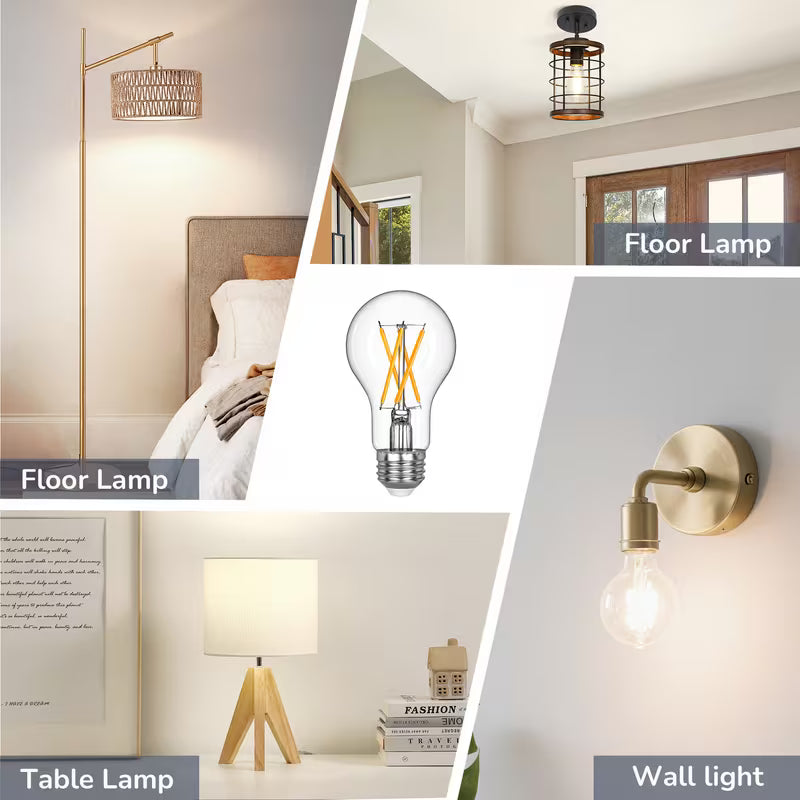 LED Edison Bulbs, A19 Style E26 Dimmable Light Bulb, 800LM 4000K Warm Amber Cool White Light