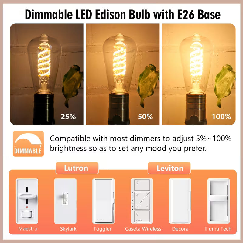 ST58 Vintage LED Edison Light Bulb, 6W Equivalent 60W LED Filament