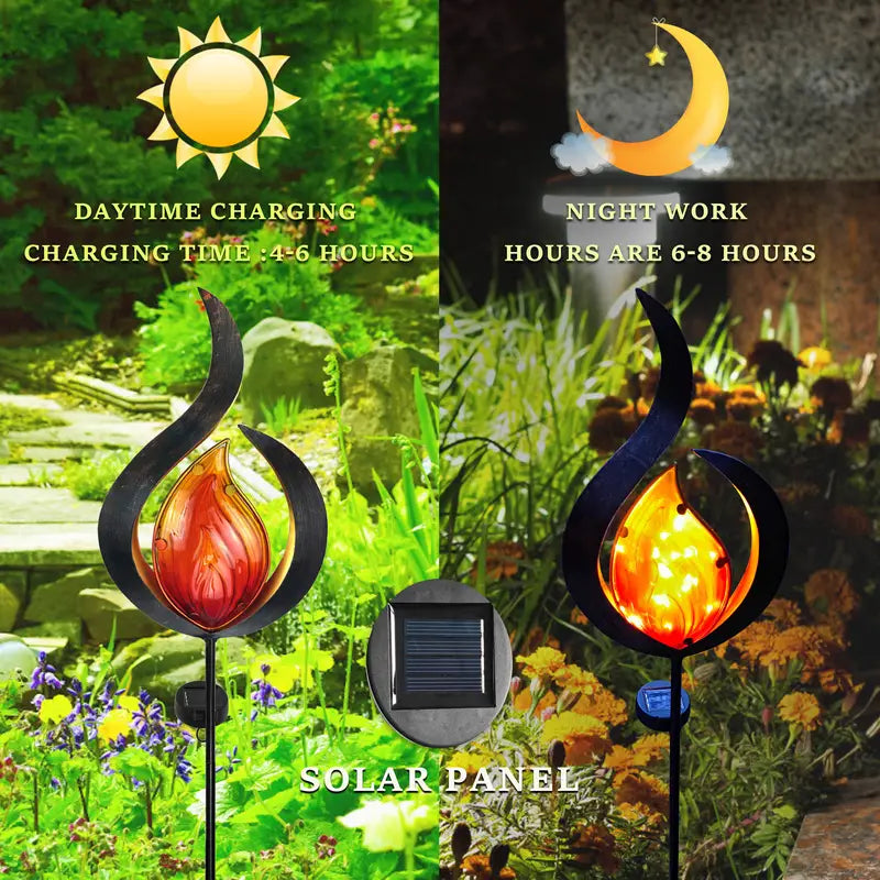 1pc, Flame Solar Garden Stake, Flame Solar Outdoor Light Garden Light, Outdoor Decoration, Yard Decoration, Suitable For Courtyards, Terraces, Gardens, Farms, Nurseries, Paths, Flame Shaped LED Outdoor Lighting