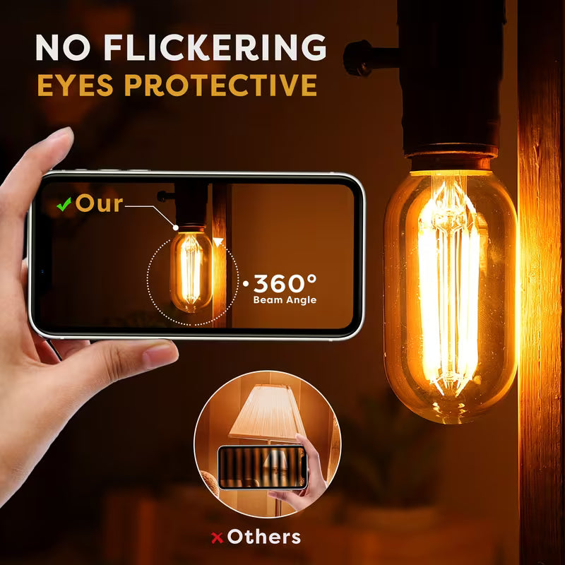 Set of 2 T14 T45 6W LED Vintage-Style Filament Bulbs with E26 Base