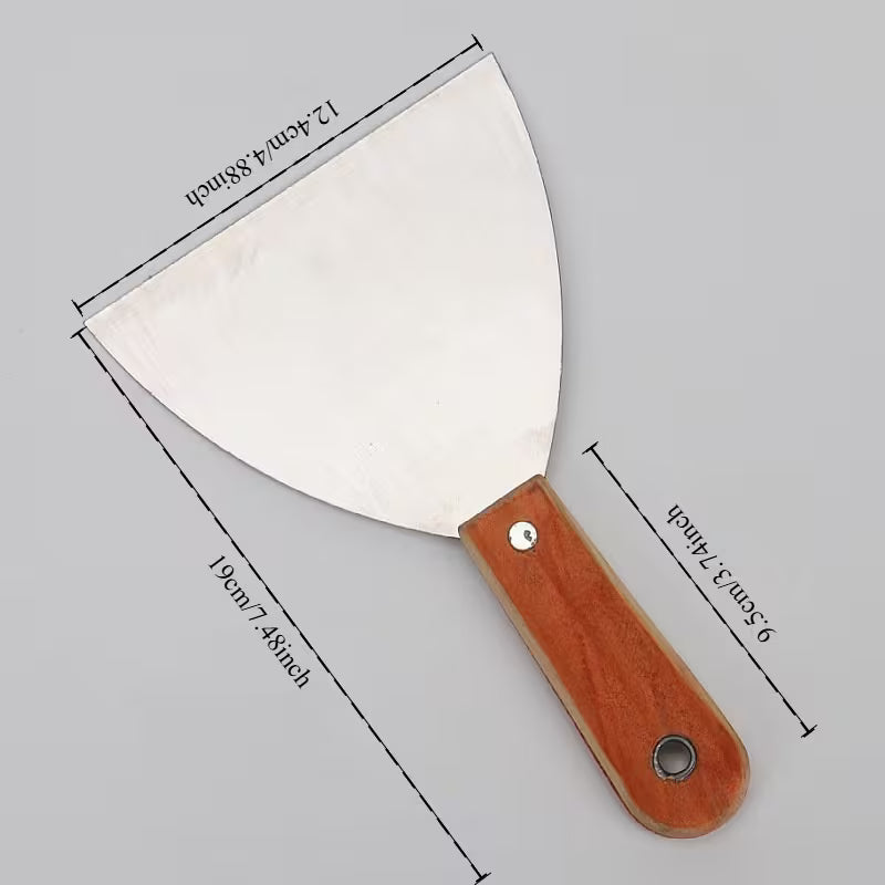 8pcs set of multiple size mirror putty knives - stainless steel scraper with wooden handle, used for painting, drywall, and tile cleaning