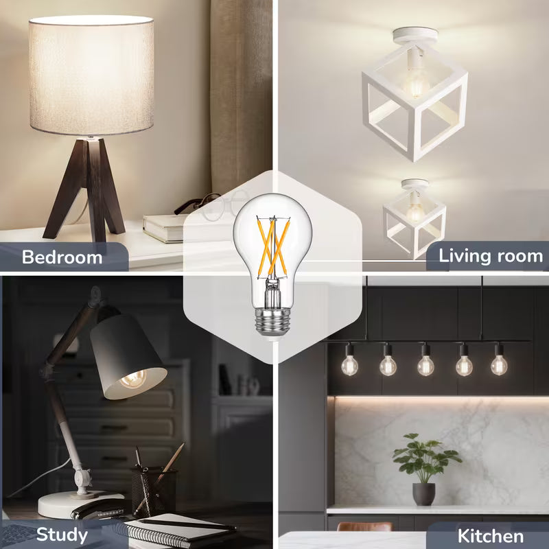 LED Edison Bulbs, A19 Style E26 Dimmable Light Bulb, 800LM 4000K Warm Amber Cool White Light