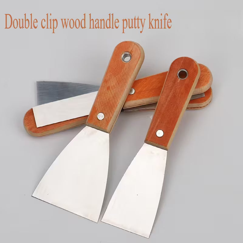 8pcs set of multiple size mirror putty knives - stainless steel scraper with wooden handle, used for painting, drywall, and tile cleaning