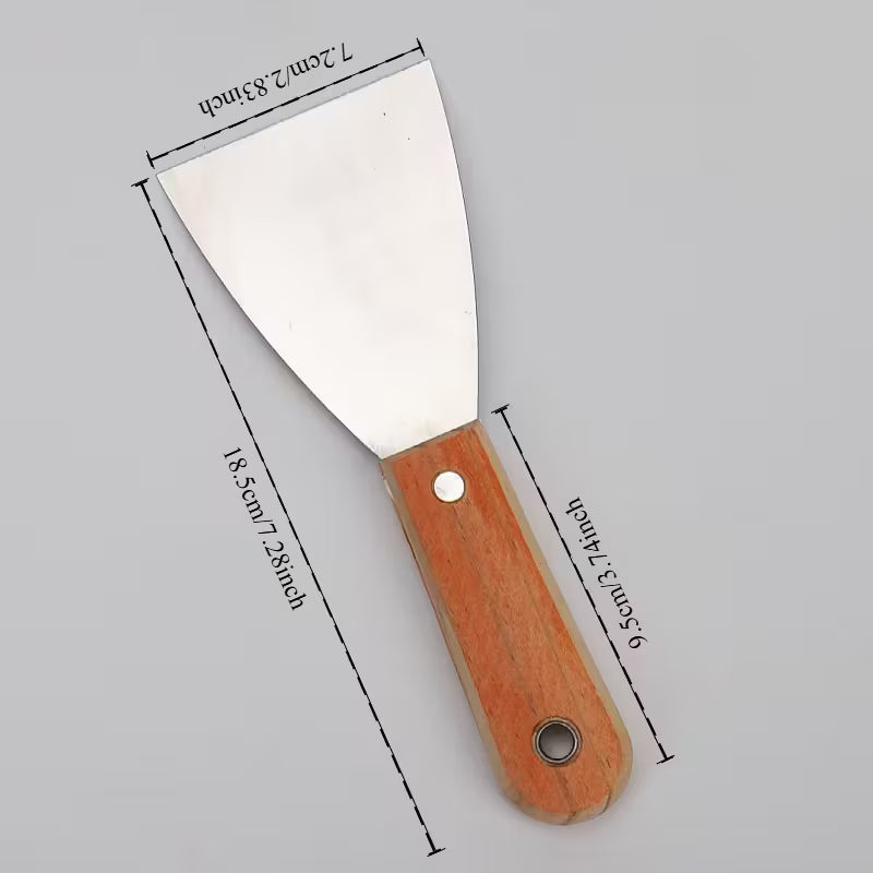 8pcs set of multiple size mirror putty knives - stainless steel scraper with wooden handle, used for painting, drywall, and tile cleaning