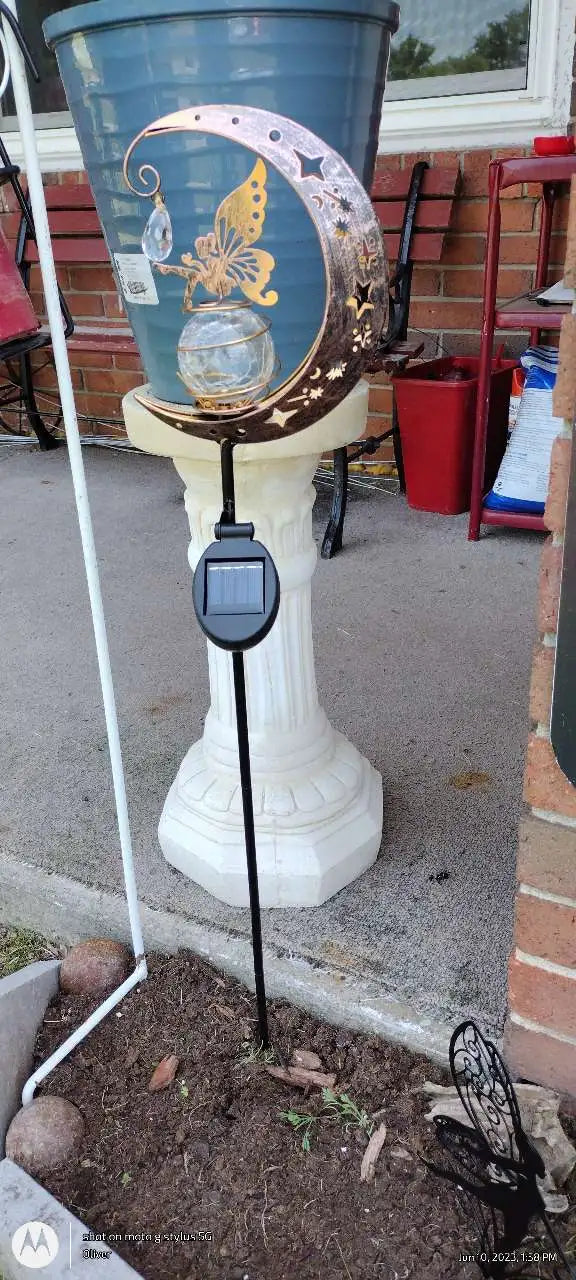 1pc Fairy Solar Stake Lights Moon Backyard Decor Yard Art Decorations Outdoor, Angel Garden Gifts Decor For Outside Lawn Ornaments Crackle Glass Globe Patio Landscape Pathway