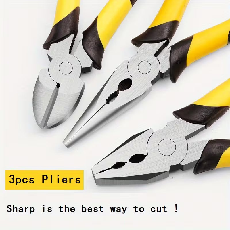 3pcs 8-inch Combination Pliers Set, Strong Multi-functional Electrical Pliers, wire cutter, Diagonal Cutting Pliers, Needle nosed Pliers