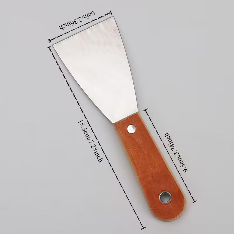 8pcs set of multiple size mirror putty knives - stainless steel scraper with wooden handle, used for painting, drywall, and tile cleaning