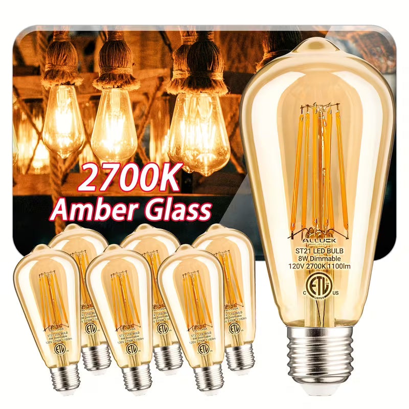 ST21 Vintage AMBER LED Edison Bulbs 8W 1100LM 100W Equivalent Dimmable