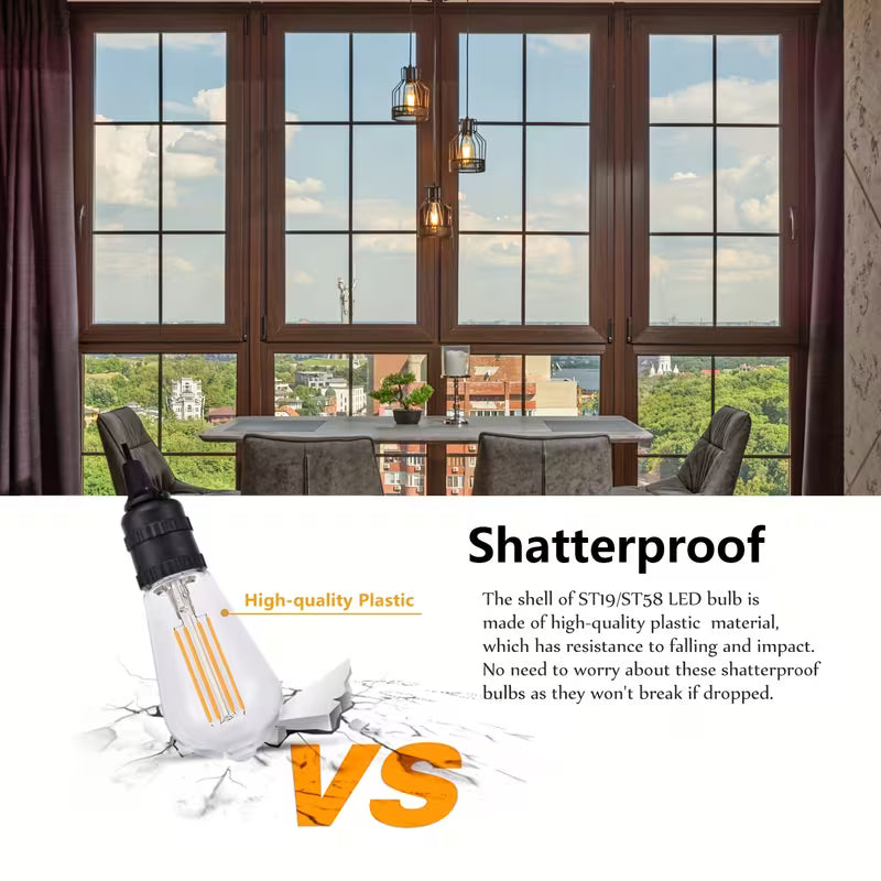 ST58 Vintage LED Edison Light Bulb, 6W Equivalent 60W LED Filament Bulb 700 Lumens, 2700K Warm White, Dimmable