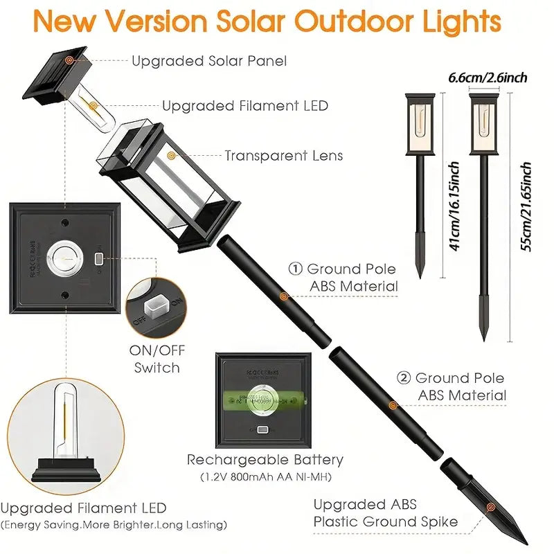 2pcs  Solar Pathway Lights Outdoor, Upgraded Solar Outdoor Lights, Bright Solar Garden Lights Outdoor Waterproof, Auto On/Off Outdoor Solar Lights For Yard Landscape Path Lawn Patio Walkway