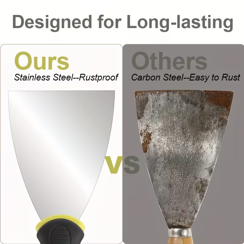 5pcs Stainless Steel Putty Knife Set (1-5 Inch) with Ergonomic Non-Slip Grip & Sharp Blades - Heavy-Duty Rust-Resistant