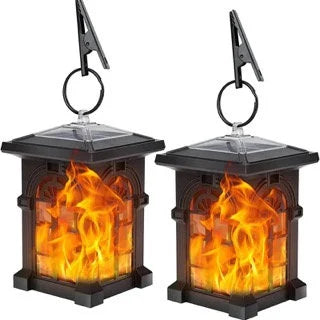 2 Pack Solar lights Flame Lanterns - Waterproof Outdoor Lighting for outdoor and holiday Decor. Choice of Colors.